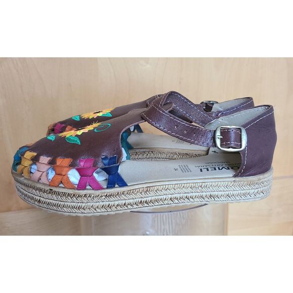 Lomeli Brown Leather Embroidered Mary Jane Sandals US 7 Sunflower Boho Bohemian - Picture 4 of 8
